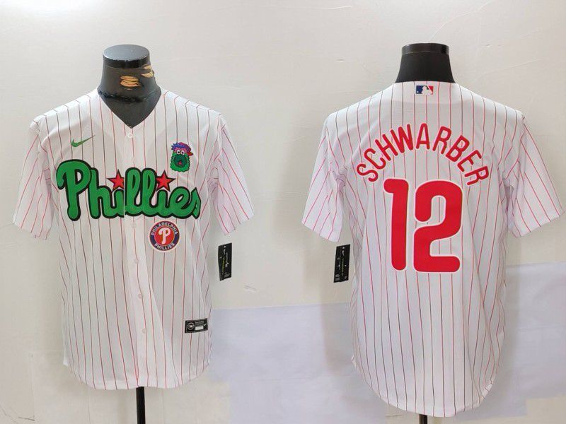 Men Philadelphia Phillies #12 Schwarber White stripe Second generation Joint Name 2024 Nike MLB Jersey style 2